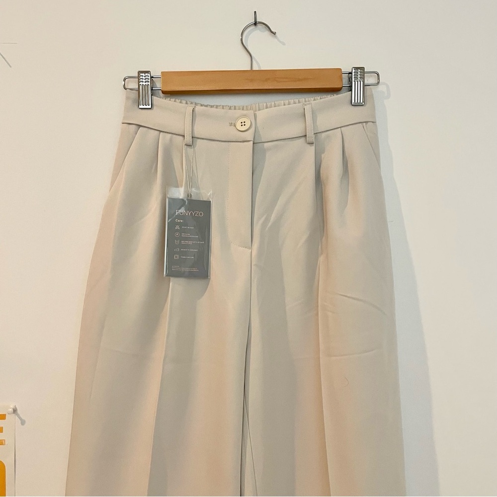 NWT Funyyzo Cream Neutral Wide Leg Dress Pants Trousers - Picture 5 of 15